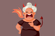 Evil Angry Mother-in-Law Screaming Vector Cartoon Illustration