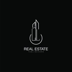 CL initial monogram logo for real estate with building style