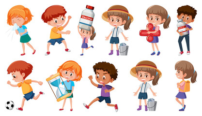 Poster - Set of children doing different activities on white background