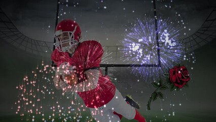 Poster - Animation of fireworks and roses over american football player