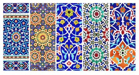 Wall Mural - Set of vertical or horizontal banners with detail of ancient mosaic walls with floral and geometric ornaments