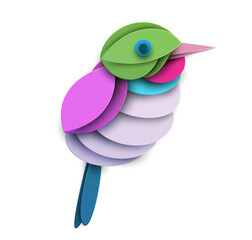 Wall Mural - Abstract cuban tody bird isolated on white background. Creative 3d concept in cartoon craft paper cut style. Colorful minimal design character. Modern geometric vector illustration.