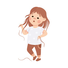 Poster - Sick Little Girl Feeling Unwell Suffering from Hair Fall Vector Illustration