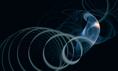 Wall Mural - Abstract 3d artwork illustrating blue spring developed out of fluid substance in deep dark space. Conceptual idea of bonds, connections and birth. Great as cover print, background, blank for designs.