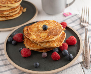 Protein pancakes fresh and homemade made with instant oats, eggs and quark.