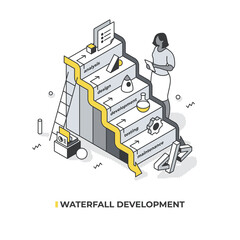 waterfall development isometric scene