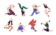 © Good Studio - Happy young active people in funny energetic poses, fun and joy. Excited men and women rejoicing. Inspired characters, youth with energy set. Flat vector illustrations isolated on white background