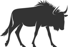 Wildebeest Silhouette. Isolated Vector Animal Template For Logo Company, Icon, Symbol Etc