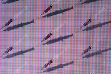 Poster - Beautiful creative pattern syringe medical on a background. Macro photography view. Close-up of pixel.