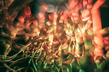 Aufkleber - Beautiful optical abstract multicoloured  bokeh in the darkness  background.