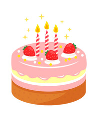 Wall Mural - Cake with strawberries and candles. Vector illustration