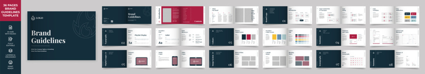 landscape brand guideline template, simple style and modern layout brand style, brand book, brand id