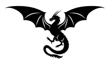 Sticker - Black dragon icon isolated on white background.