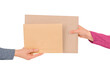 Exchange of cardboard envelopes between hands