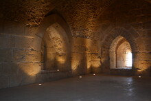Vaulted Walls With Gothic Windows In The Main Hall Of The Ajlun Fortress