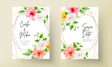 Beautiful Watercolor Hibiscus Flower Wedding Invitation Card 