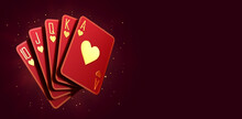 Casino Cards Poker Blackjack Baccarat Black And Red Ace Symbols With Golden Metal 3d Render 3d Rendering Illustration 