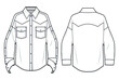 © Jasmin - Western Yoke Long Sleeve Shirt with Pockets, Drop Shoulder Long Sleeve Snap Button Detail Shirt Front and Back View. Mens, women, Unisex Fashion Illustration, Vector, CAD, Technical Flat Drawing
