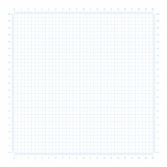 Vector illustration of corner rulers from 0 to 20 cm isolated on white background. Blue plotting graph paper grid. Vertical and horizontal measuring scales. Millimeter graph paper grid template.
