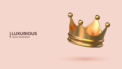 3d vector gold royal king crown. realistic creative conceptual symbol of imperial power. luxury, wea