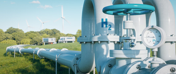 a hydrogen pipeline to houses illustrating the transformation of the energy sector towards clean, ca
