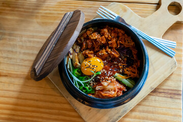 Bebimbup Korea Food with rice pork eggs and vegetable