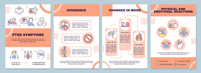 Wall Mural - symptoms of ptsd word concepts orange banner. mental trauma and distress. infographics with icons on