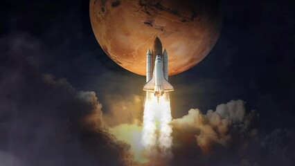Wall Mural - space shuttle takes off to mars. elements of this image furnished by nasa.