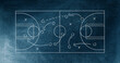 Image of sports tactics over basketball court and chalkboard background