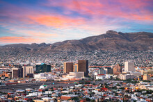 El Paso, Texas, USA  Downtown City Skyline At Dusk