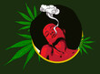 Smoker cannabis cute girl. Cannabis leafs. Vector illustration