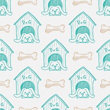 Dog In Dog House Vector Illustration Seamless Pattern