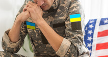 Ukraine Patch Flag On Army Uniform. Ukraine Military Uniform. Ukrainian Troops