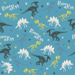 Wall Mural - Seamless vector pattern with dinosaur skeleton. 