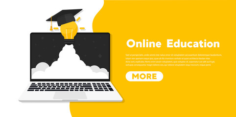 Online education concept banner flat illustration