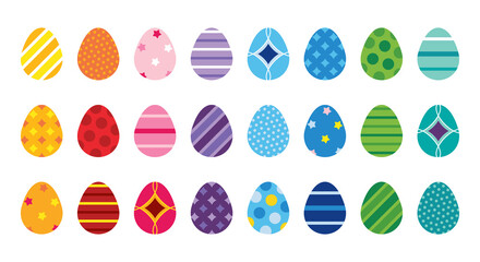 Wall Mural - Big set, collection of colorful decorated easter eggs with different ornaments. Easter eggs icons.
