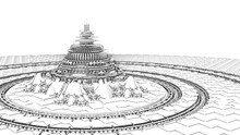 3D Illustration Of A Beautiful Infinite Mathematical Mandelbrot Set Fractal Black And White Pagoda