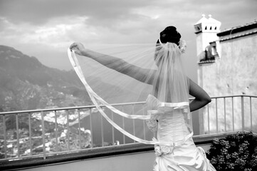 bride on a balcony