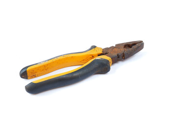 Pliers yellow tool isolated on a white background.