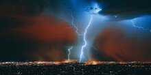 Fascinating Shot Of Heavy Lightnings In The Night Sky