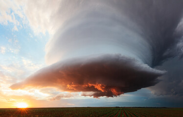 Wall Mural - supercell storm clouds at sunset