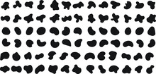 Set Of Random Shapes. Set 1 Of Random Abstract Blotch Shapes. Liquid Shape Elements. Black Round Blobs Collection. Fluid Dynamic Forms. Rounded Spot Or Speck Of Irregular Form. 