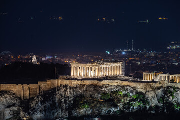 Wall Mural - Illuminated Acropolis with Parthenon at night, Athens, Greece.