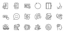 Outline Set Of Reject Book, Buy Button And Smartphone Sms Line Icons For Web Application. Talk, Information, Delivery Truck Outline Icon. Include Engineering, Seo Stats, Organic Product Icons. Vector