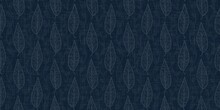 Dark Indigo Blue Leaf Dye Stitch Block Print Border. Japanese Masculine Boro Effect Seamless Textile Background. Tone On Tone Distressed Wabi Sabi Embroidery Style 