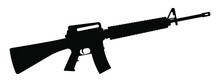 Gun Icon Isolated. Machine Gun. Firearms. Submachine Gun Black Sign. Vector Illustration. Rifle Icon