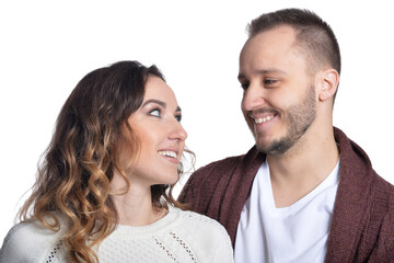 Wall Mural - Happy young couple isolated on white background