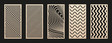 Laser Cut Patterns Set. Vector Design With Abstract Geometric Ornament, Waves, Curved Lines, Stripes. Template For Cnc Cutting, Decorative Panels Of Wood, Metal, Acrylic, Paper. Aspect Ratio 1:2
