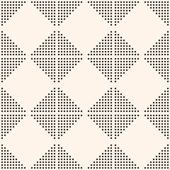 Geometric seamless pattern with black and white squares, grid, tiles, dots. Vector abstract monochrome graphic texture. Simple minimalist background. Modern repeat design for decor, print, wallpapers