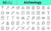Set Of Archeology Icons. Line Art Style Icons Bundle. Vector Illustration
